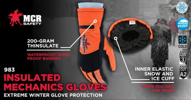 MCR SAFETY MCR Safety 983M Insulated Mechanics Gloves 200 gram Thinsulate MAXGrid Material Palm