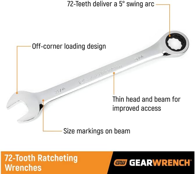GEARWRENCH Gearwrench 9312 13 Pc. 12 Pt. Ratcheting Combination Wrench Set, SAE