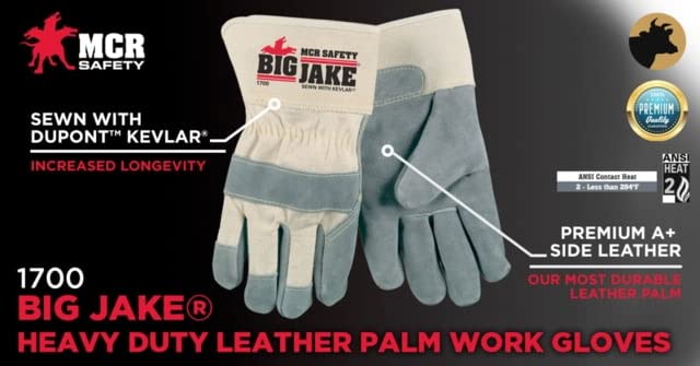 MCR SAFETY MCR Safety 1700L Big Jake Premium Grade Leather Palm Gloves L