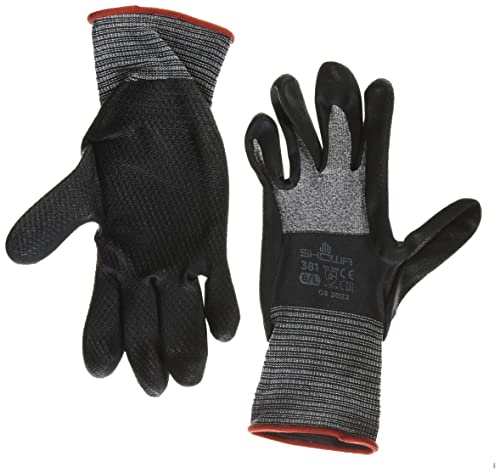 SHOWA Showa 381L-08 Lightweight Breathable Oil Resistant Nitrile Coated Work Gloves Large Pack of 12 Gray