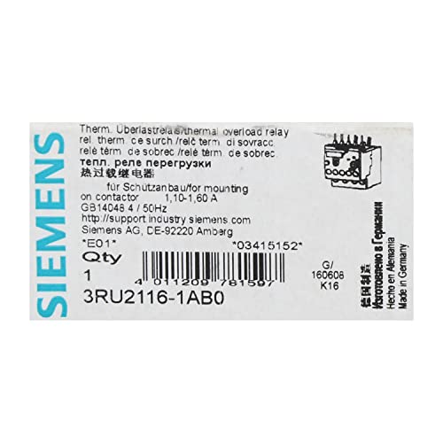 SIEMENS Siemens 3RU2116-1AB0 Overload Relay 1.1-1.6 AMP