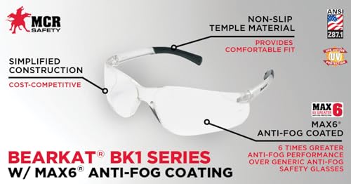 MCR SAFETY MCR Safety BK110PF Safety Glasses Clear Lens Anti-Fog Scratch Resistant Coating
