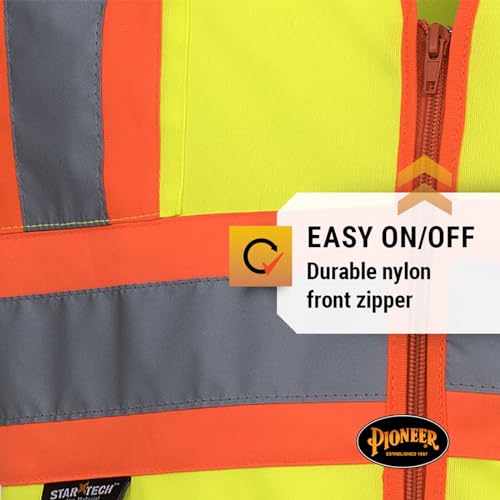PIONEER Pioneer V1023560U-2XL High Visibility Tricot Sleeved Safety Vest Reflective Tape 4 Pockets Yellow Green Unisex XX-Large