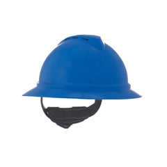 MSA 10167912 V-Gard 500 Full-Brim Hard Hat With Fas-Trac III Ratchet Suspension Polyethylene Shell Standard Size Blue