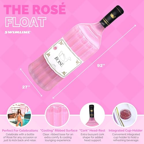SWIMLINE Swimline 90654 Inflatable Rose Wine Bottle Pool Float 94 Inches