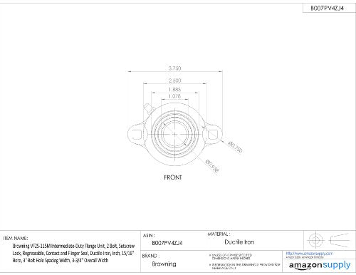 BROWNING Browning VF2S-115M Intermediate-Duty Flange Unit, Regreasable, Contact and Flinger Seal, Ductile Iron, 15/16 inch Bore