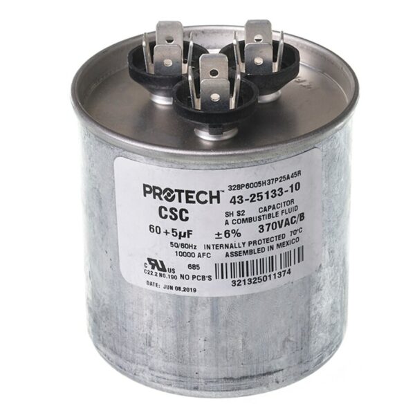 RUUD RUUD 43-25133-10 Dual Run Capacitor - 60+5 uF, 370VAC, Round