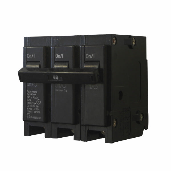 EATON Eaton BR340 Type BR Circuit Breaker, 240 VAC, 40 A, 10 kA Interrupt, 3 Poles