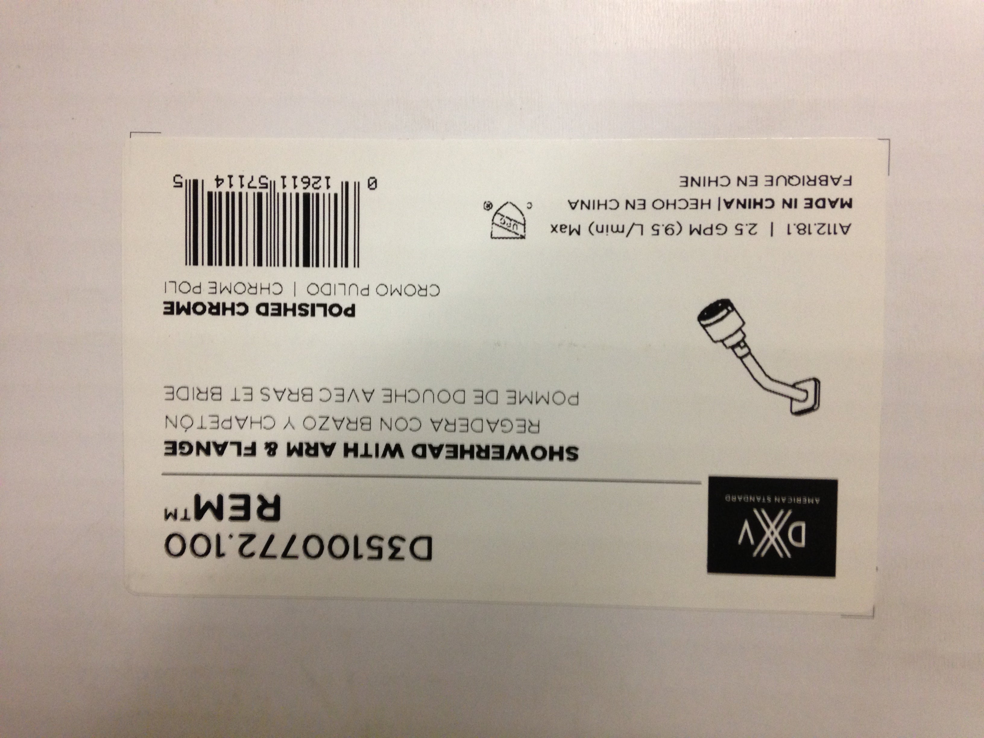 AMERICAN STANDARD American Standard D35100772.100 REM Showerhead with Arm & Flange