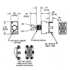 Hubbell HBL22SP 10/20 Amp 250/125 Volt DPST Spade Terminal Heavy Duty Panel Mount Switch