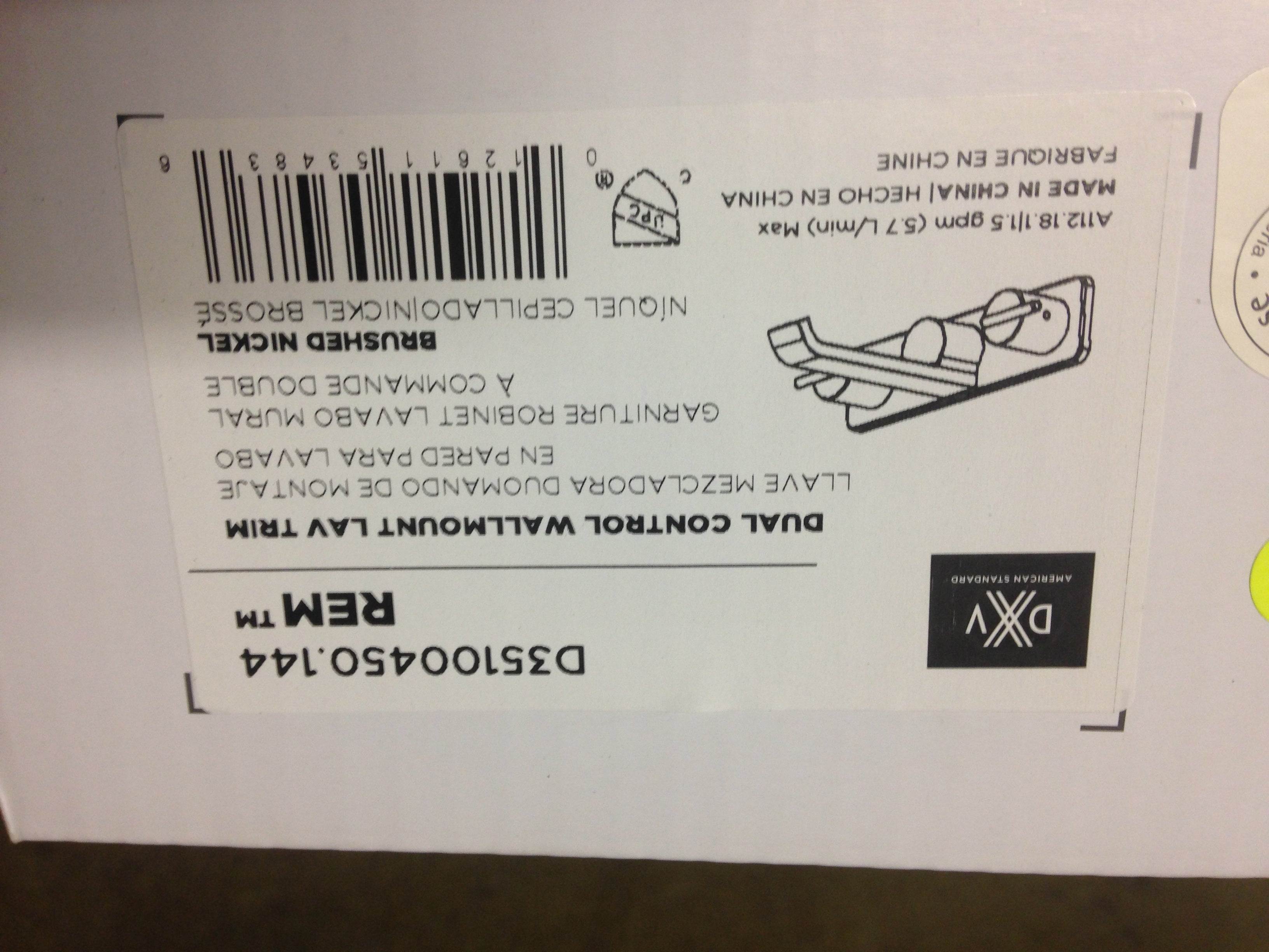 AMERICAN STANDARD American Standard D35100450.144 Dual Control Wallmount Lav Trim