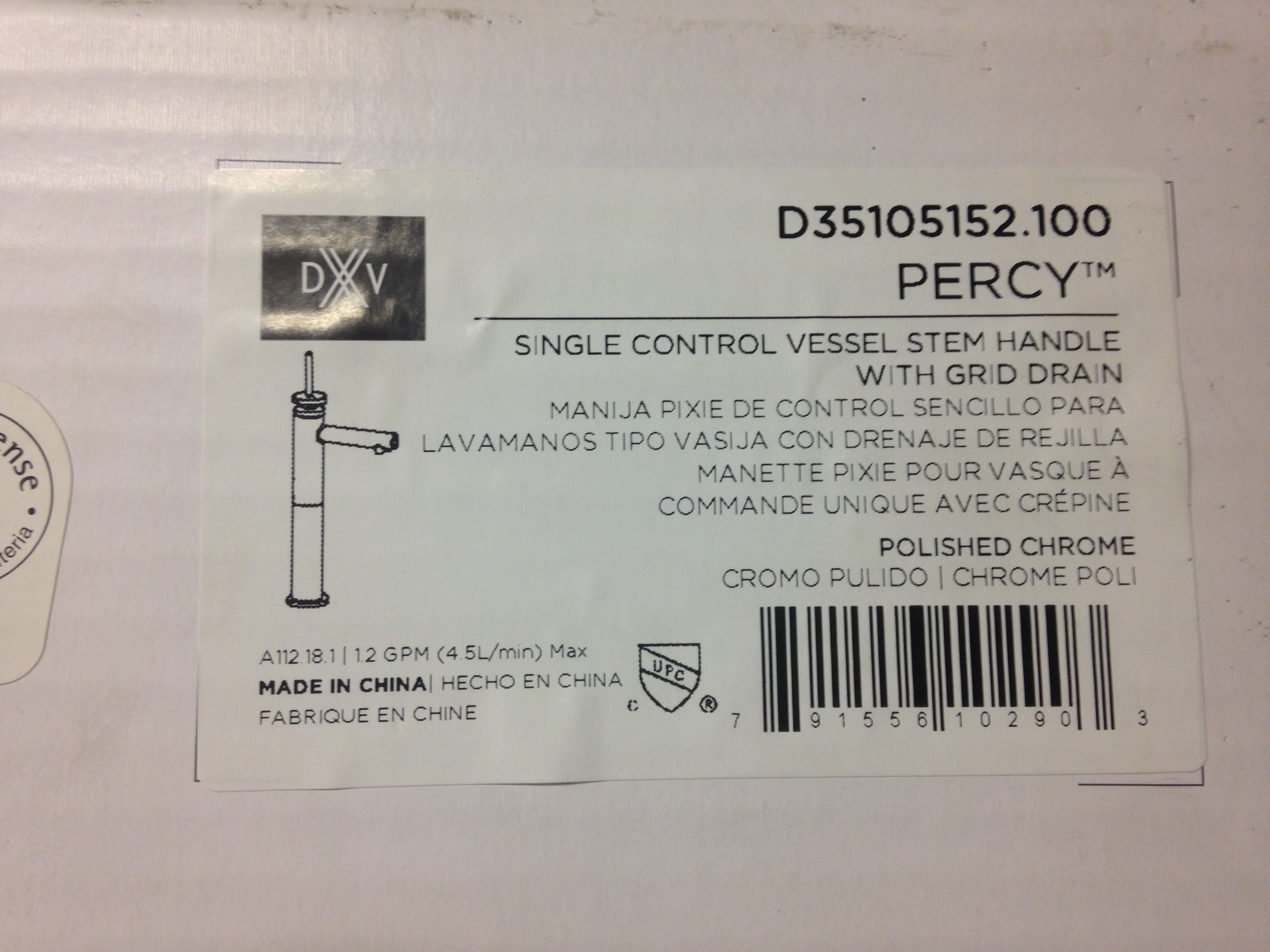 AMERICAN STANDARD American Standard D35105152.100 Percy Single Control Vessel Stem Handle Grid Drain Polished Chrome