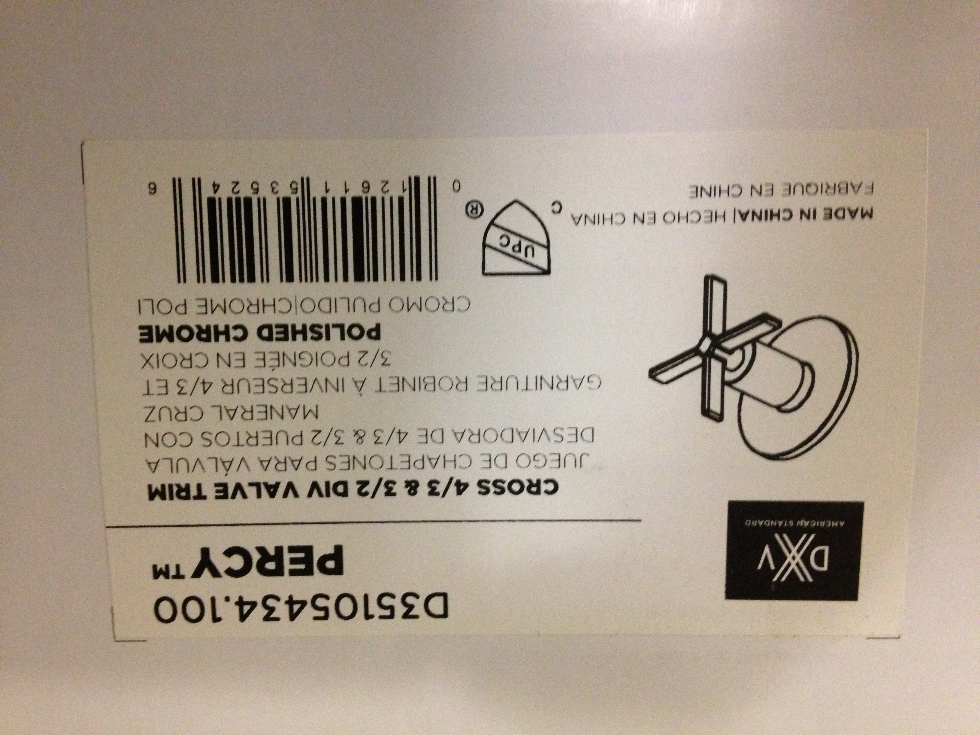 AMERICAN STANDARD American Standard D35105434.100 Percy Cross 4/3 & 3/2 Div Valve Trim Chrome