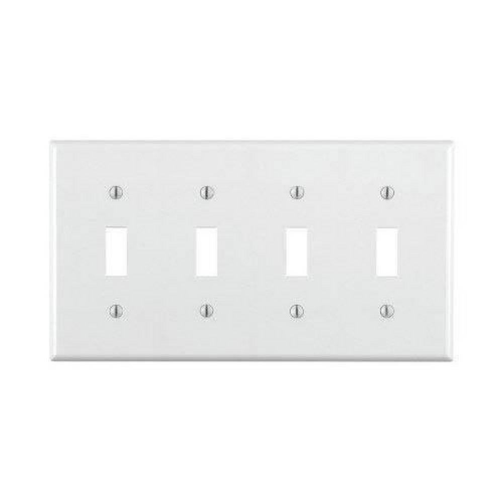 LEVITON Leviton 88012 4-Gang Toggle Switch Wallplate, Thermoset, White