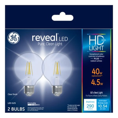 GE G E Lighting 31911 Reveal Led Globe Bulb 4.5W 2 Pack