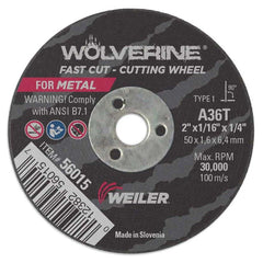 WEILER Weiler 56015 Type 1 Cut-off Wheel 2in 36 Grit Aluminum Oxide
