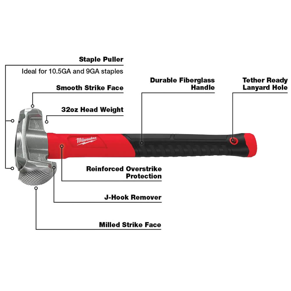 MILWAUKEE Milwaukee 48-22-9040 4-in-1 Lineman's Hammer 32oz 15 in