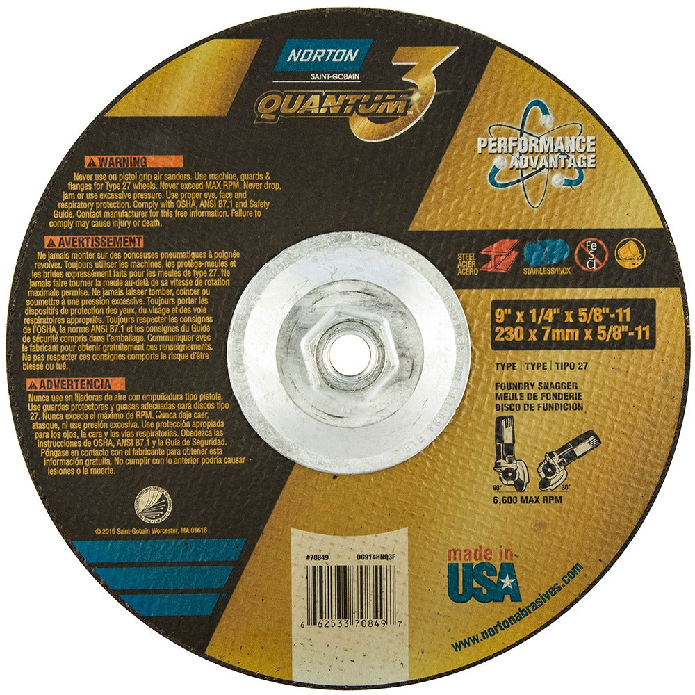 NORTON Norton 66253370849 Type 27 Grinding Wheel 9in Ceramic