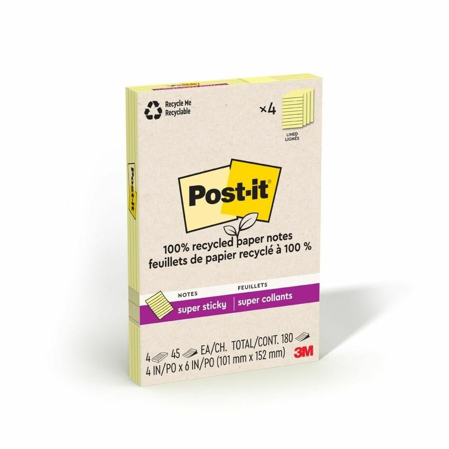 3M 3M MMM4621R4SSCY Recycled Supersticky Adhesive Note 4 x 6 in (4 Pack)