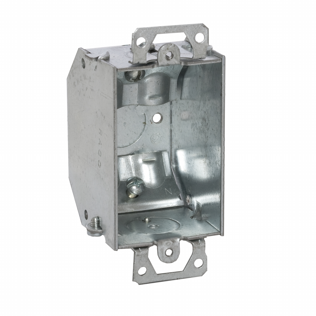 RACO Raco 471 3 In. X 2 In. Switch Box, Gangable, 2-1/4 Deep, One 1/2 KO & NMSC Clamps, Plaster Ears