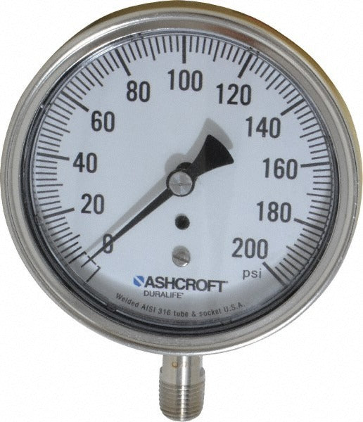 ASHCROFT Ashcroft 94340 Pressure Gauge 200 Psi 3.5 in Dial Lower Mount