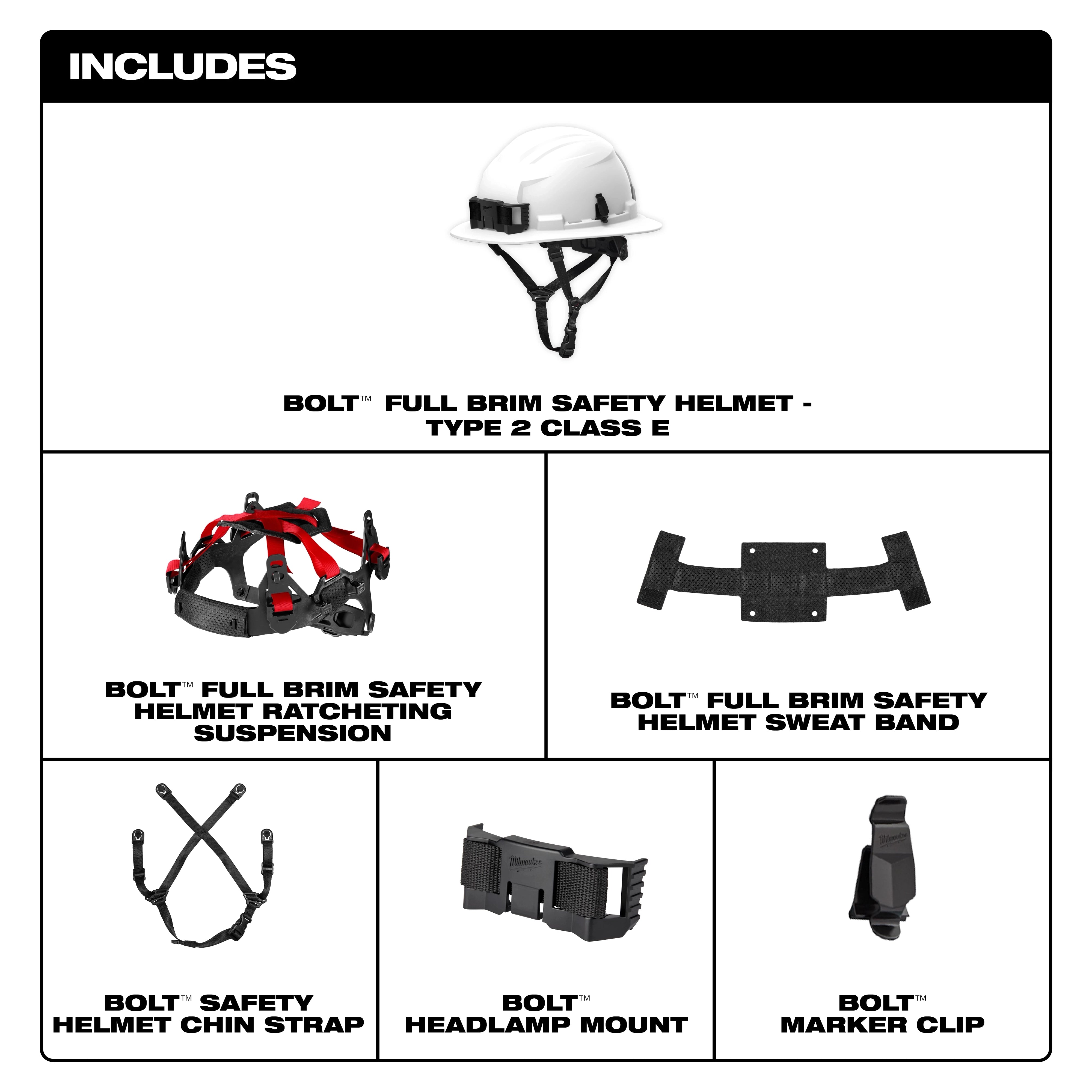 MILWAUKEE Milwaukee 48-73-1661 BOLT Full Brim Safety Helmet Type 2, Class E