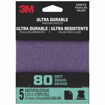 3M 3M Company 1/4SHT5PK80 Sandpaper Sheet 80 Grit 5 Pack