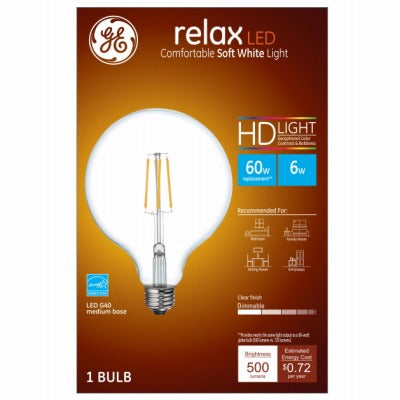 GE G E Lighting 93116239 Led G40 Globe Bulb 6W 2700K 3-pack