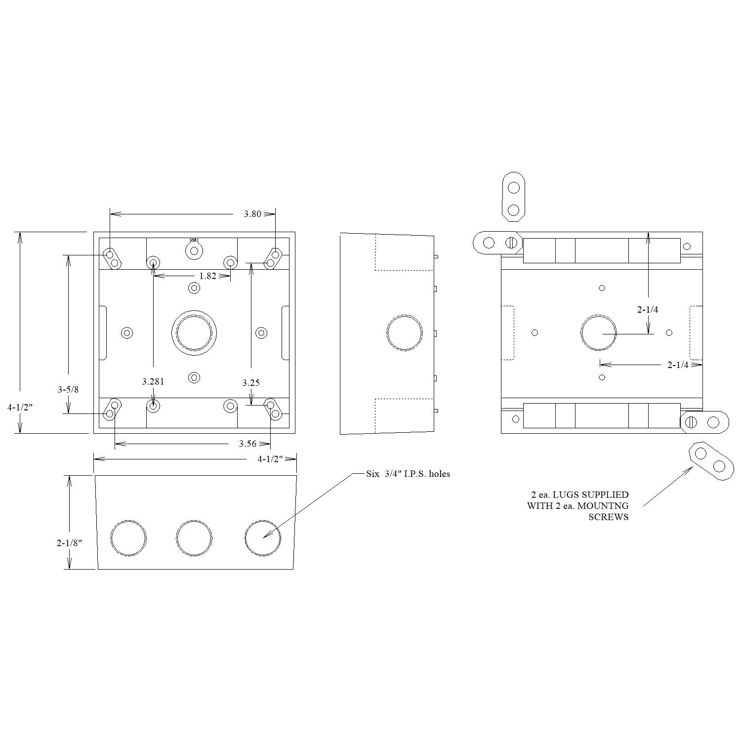 MULBERRY METAL PRODUCTS Mulberry Metal Products 30260 2-Gang Weatherproof Box 6-Hole 3/4 in w/ Lug (4.5 in x 4.5 in x 2 in)