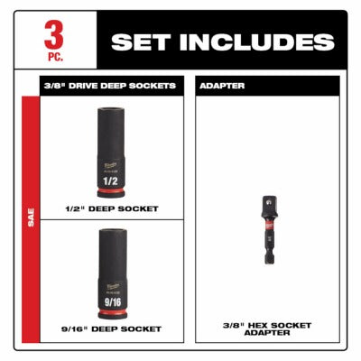 MILWAUKEE Milwaukee 49-66-4417 3/8 in Drive Sae Deep Socket Set 3pc