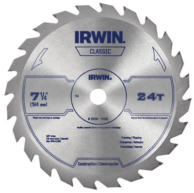 IRWIN Irwin 25130 Carbide Tipped Circular Saw Blade 7-1/4in 24T