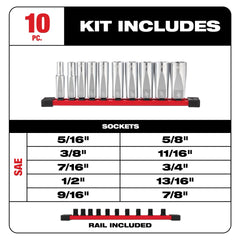 MILWAUKEE Milwaukee 48-22-9405 3/8 in Drive 10-Piece SAE Deep Well Socket Set (Four Flat Sides)