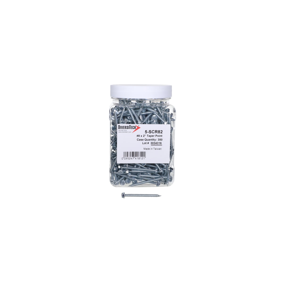 DIVERSITECH DiversiTech 5-SCR82 Sheet Metal Screw 8 x 2 Taper Point Pack of 350