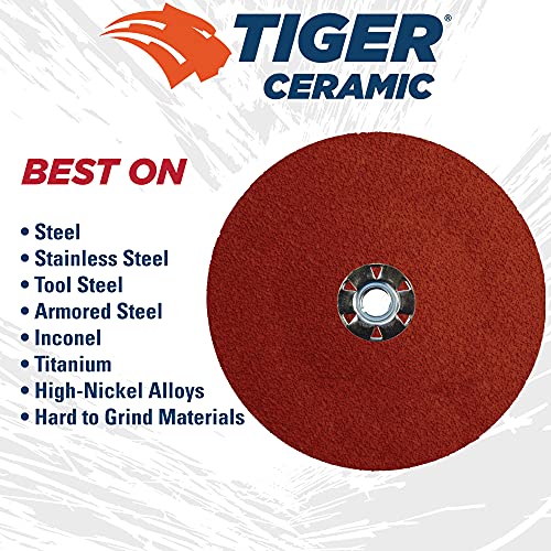 WEILER Weiler 69895 Tiger Ceramic Alumina Resin Fiber Sanding & Grinding Disc 36 Grit Pack of 25