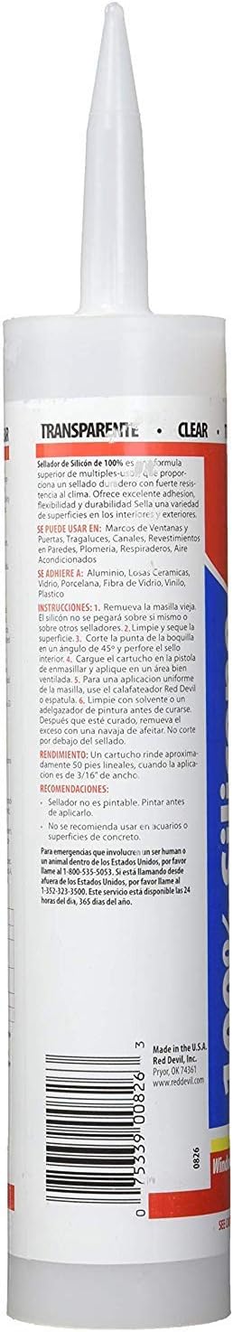 RED DEVIL Red Devil 0826 100% Silicone Sealant Architectural Grade Waterproof Adhesive 9.8 oz Tube