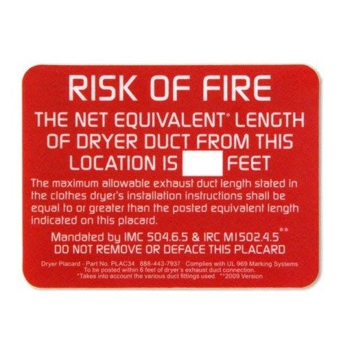 TECHNOLOGIES TECHNOLOGIES PLAC34-6 Dryer Placard Adhesive Label - Each