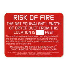 TECHNOLOGIES PLAC34-6 Dryer Placard Adhesive Label - Each