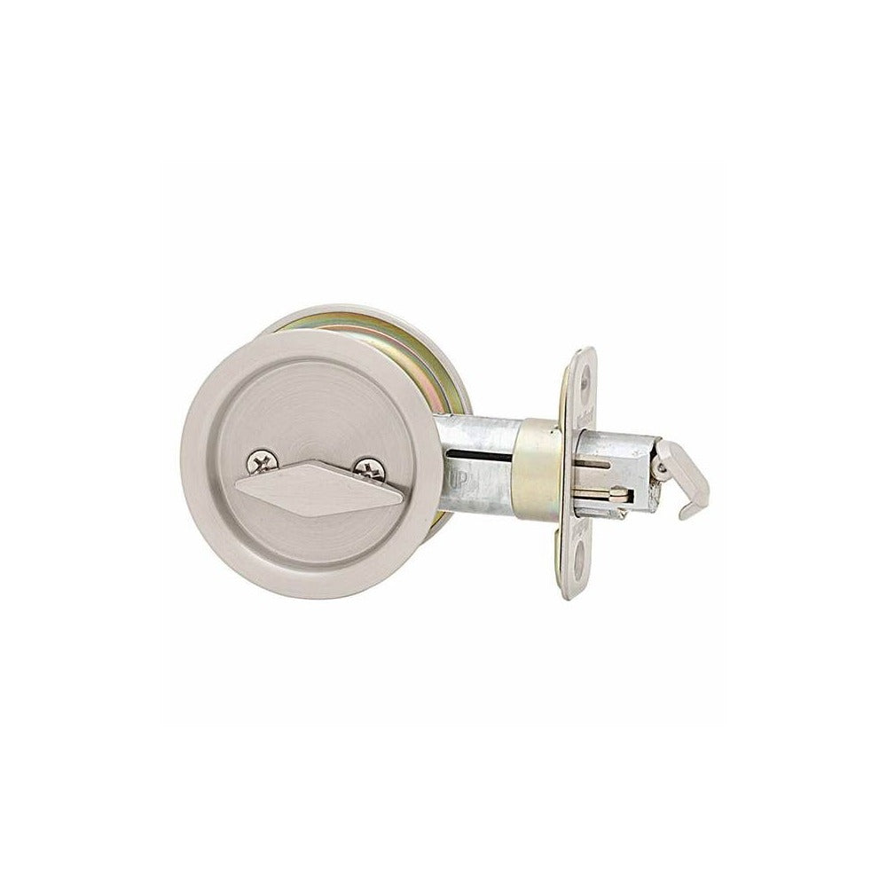 KWIKSET Kwikset 335-15 Round Privacy Pocket Door Lock Satin Nickel