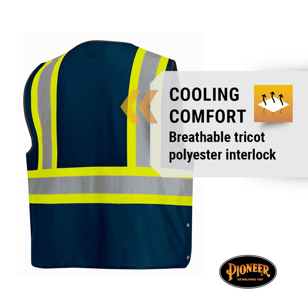 PIONEER Pioneer V1021580U-L/XL Safety Vest Hi Vis Reflective Solid Neon 8 Pockets Zipper Adjustable Multiple Colors