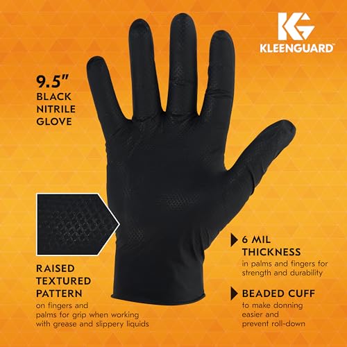 KLEENGUARD Kleenguard 49277 Kraken Grip Fully Textured Black Nitrile Gloves 6 Mil Large 100 Gloves Box 10 Boxes Case