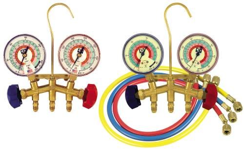 JB INDUSTRIES JB Industries M2-8-410A 2-Valve Classic Brass R22/R404A/R410A Refrigerant Manifold with 2-1/2 Gauges