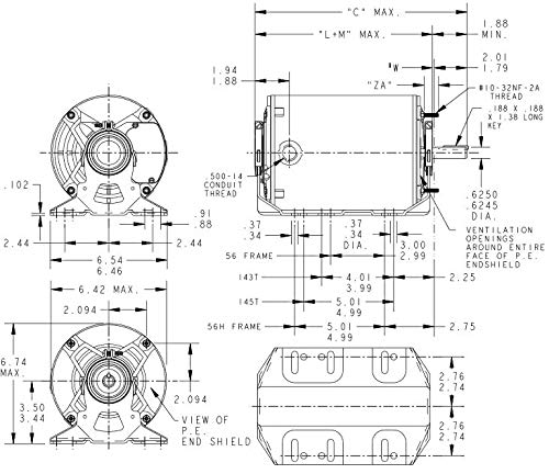 MARATHON MOTORS Marathon MK1415 Fan and Blower Motor 3 Phase 5.5-5.6/2.8 amp 1 1/2 HP 1800 RPM 208-230/460V