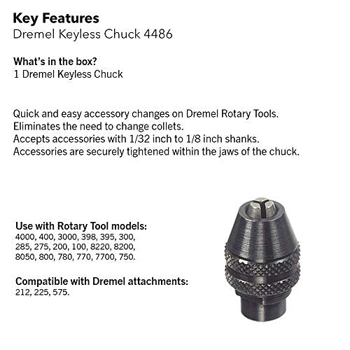 DREMEL Dremel 4486 Keyless Chuck Ideal for 1/32 Inch to 1/8 Inch Shank Rotary Tool Accessories Silver