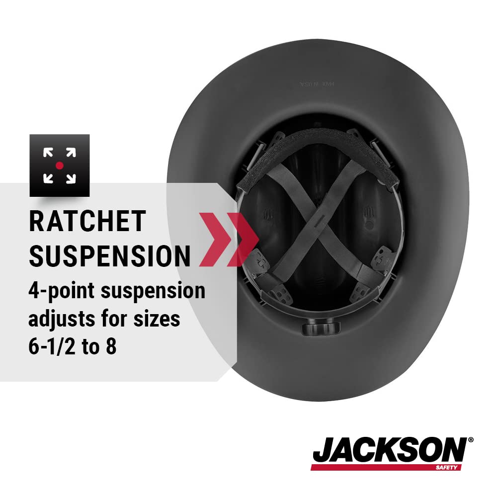 JACKSON SAFETY Jackson Safety 17330 Cowboy Hard Hat 4 Point Ratchet Suspension Western Outlaw Style Black