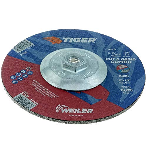WEILER Weiler 57108 Tiger AO Type 27 Cut/Grind Combo Wheel 6 Inch Diameter x 1/8 Inch Thickness 5/8-11 Nut Pack of 10