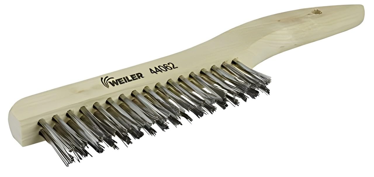 WEILER Weiler 44062 Shoe Handle Scratch Brush, 10 in, 2X17 Rows, Stainless Steel Wire, Wood Handle
