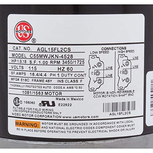 US MOTORS US Motors AGL15FL2CS Pool and Spa Motor 1.5 Horsepower ThruBolt 2-Speed 115v 48Y