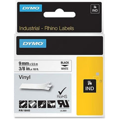 Dymo 18443 Rhino Industrial Vinyl Labels 18 Foot Black Text on White Tape