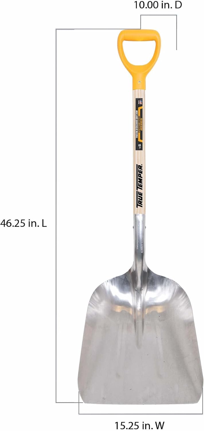 TRUE TEMPER True Temper 1681400 Aluminum Scoop Shovel with Hardwood D-Grip Handle 27 Inch