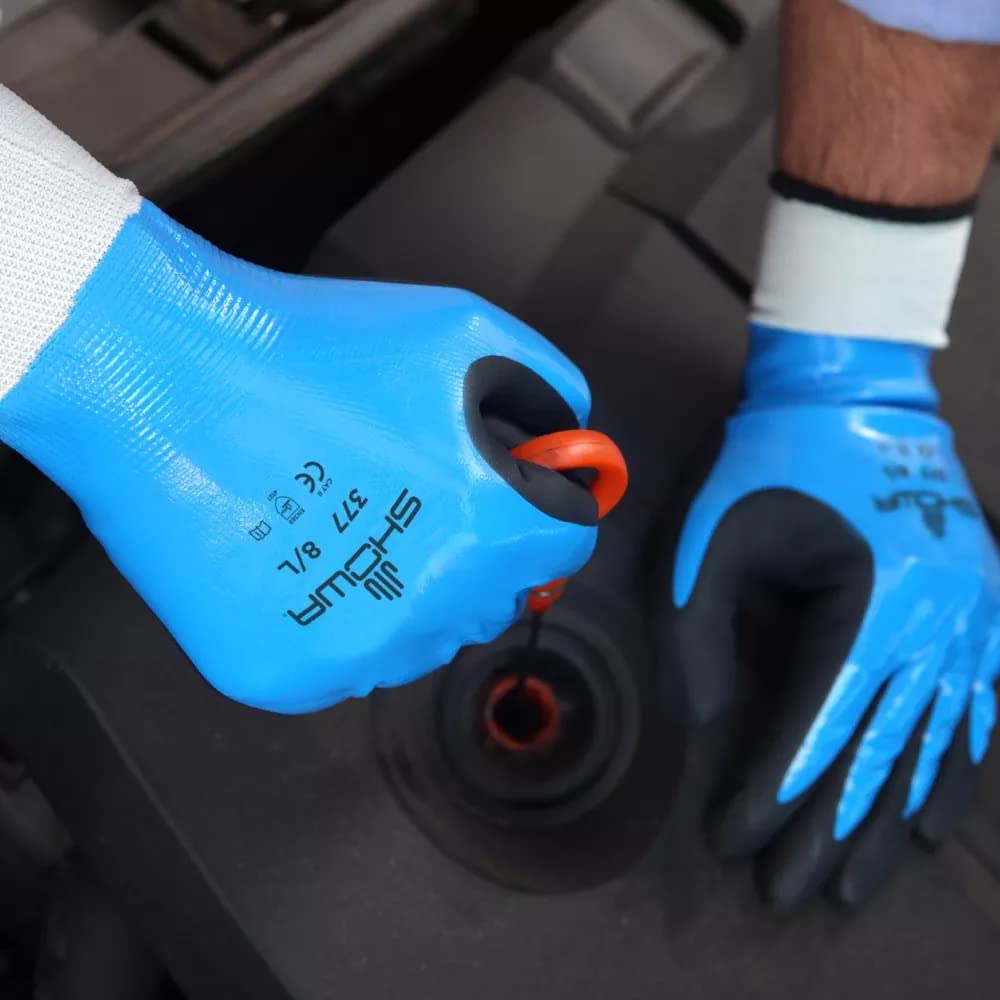 SHOWA SHOWA 377S-06 SHOWA 377 Nitrile Foam Coating on Nitrile Glove with Polyester/Nylon Knit Liner, Small (Pack of 12 Pairs) Blue
